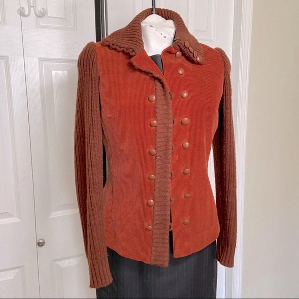 El Corte Ingles Retro 70's Corduroy Jacket Leather Buttons Burnt  Orange Small